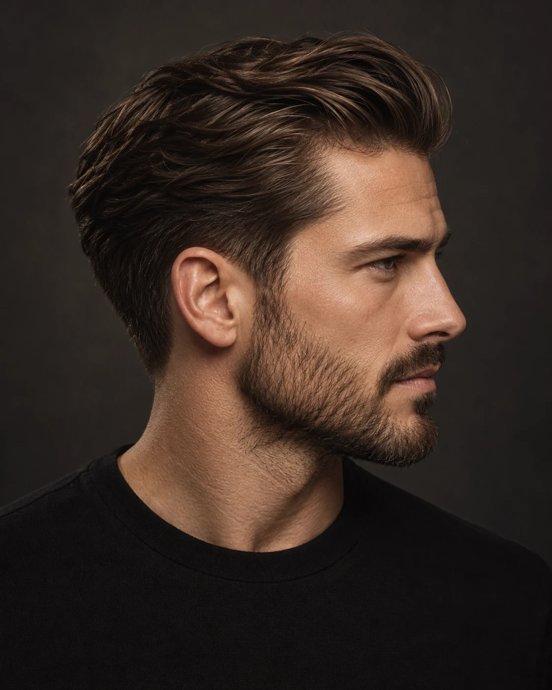 Illustrative swept-back hairstyle with a classic taper