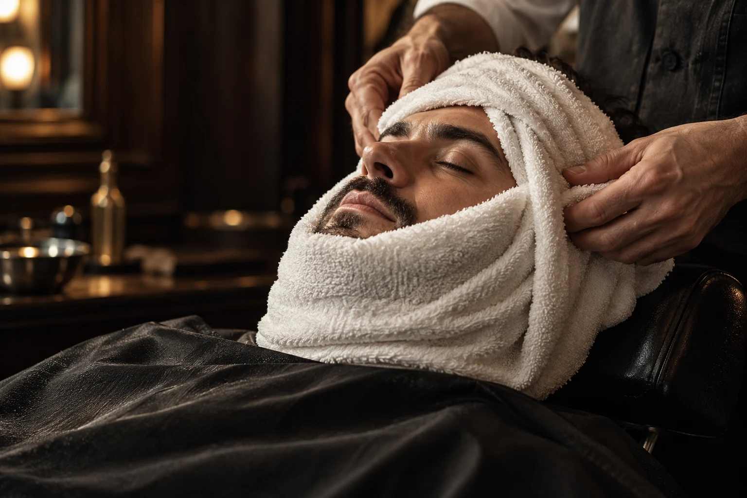 Illustrative hot towel grooming experience